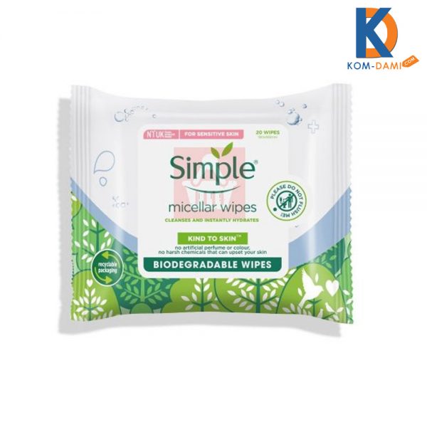 Simple Kind to Skin Biodegradable Micellar Facial Wipes 20 Wipes